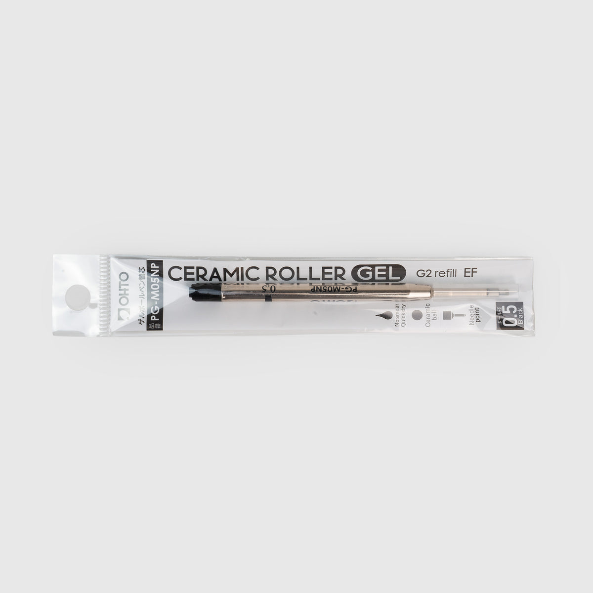 Eine OHTO GS02-Mine – Gelschreibermine 0,5 mm, schwarze Gelstiftmine in durchsichtiger Kunststoffverpackung, kompatibel als G2-Mine.