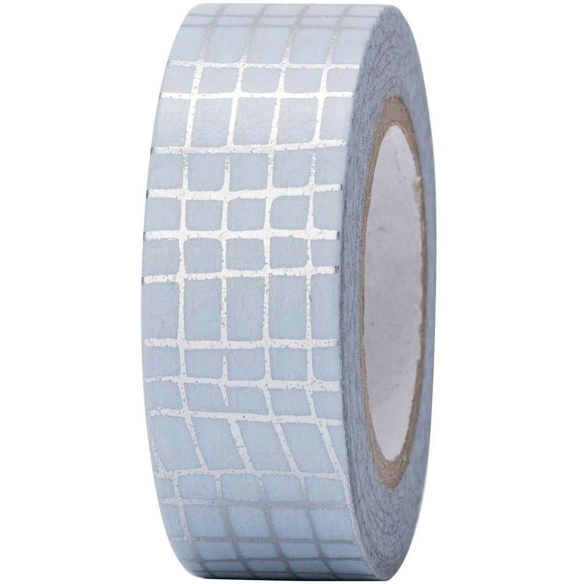 Rolle hellgraues Paper Poetry Washi Tape – Gitter Silber mit silbernem Gittermuster.