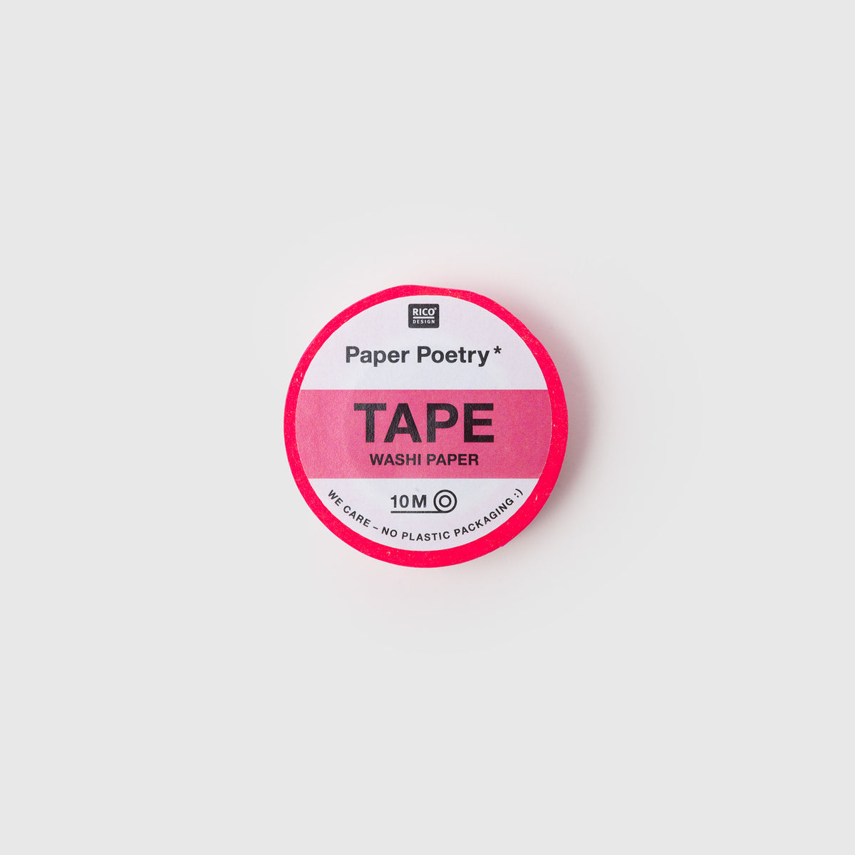 Eine Rolle Paper Poetry Washi Tape – Neonpink mit einem Etikett in der Mitte, auf dem TAPE und 10M steht.