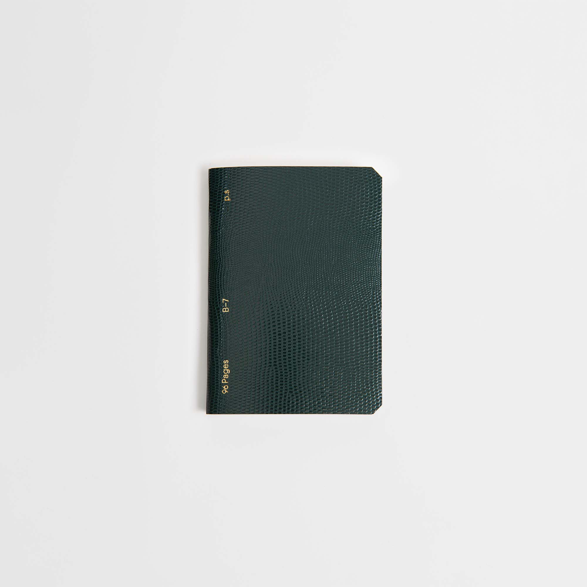 Das geschlossene B96 Moss Green Notizbuch von paperlux.store ist ein Softcover in Lederoptik mit goldener Beschriftung, abgerundeten Ecken und einem minimalistischen, eleganten Design, das auf einem weißen Hintergrund ruht.